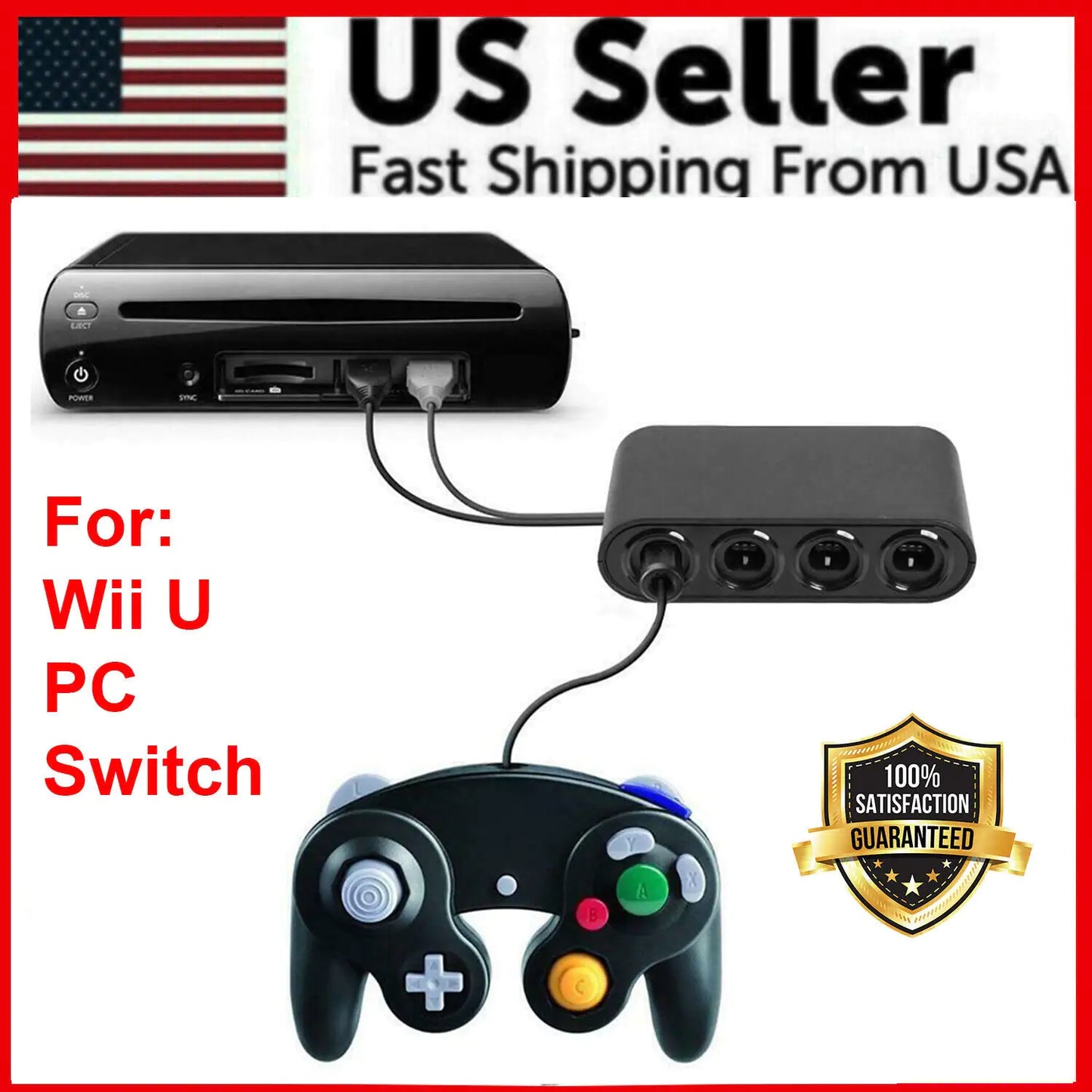 GameCube Controller Adapter 4 Port For Nintendo Switch Wii U & PC USB NEW TURBO