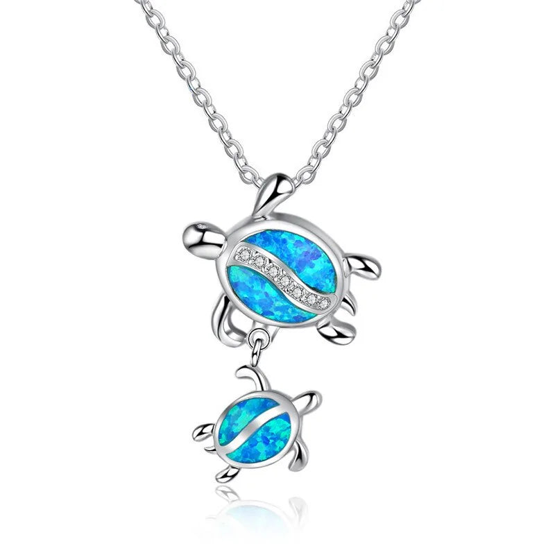 Blue Imitation Opal Sea Turtle Necklace