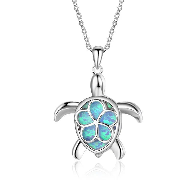 Blue Imitation Opal Sea Turtle Necklace