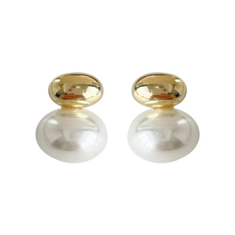 French Gold Color Pearl Earrings