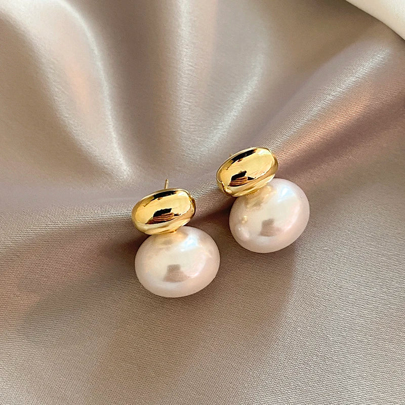 French Gold Color Pearl Earrings