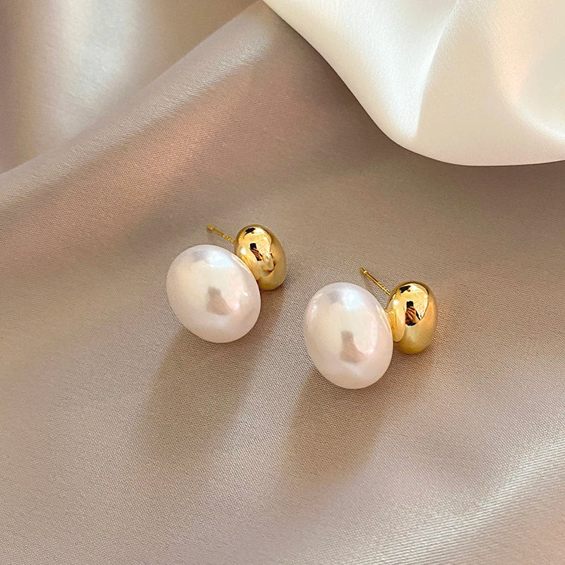 French Gold Color Pearl Earrings