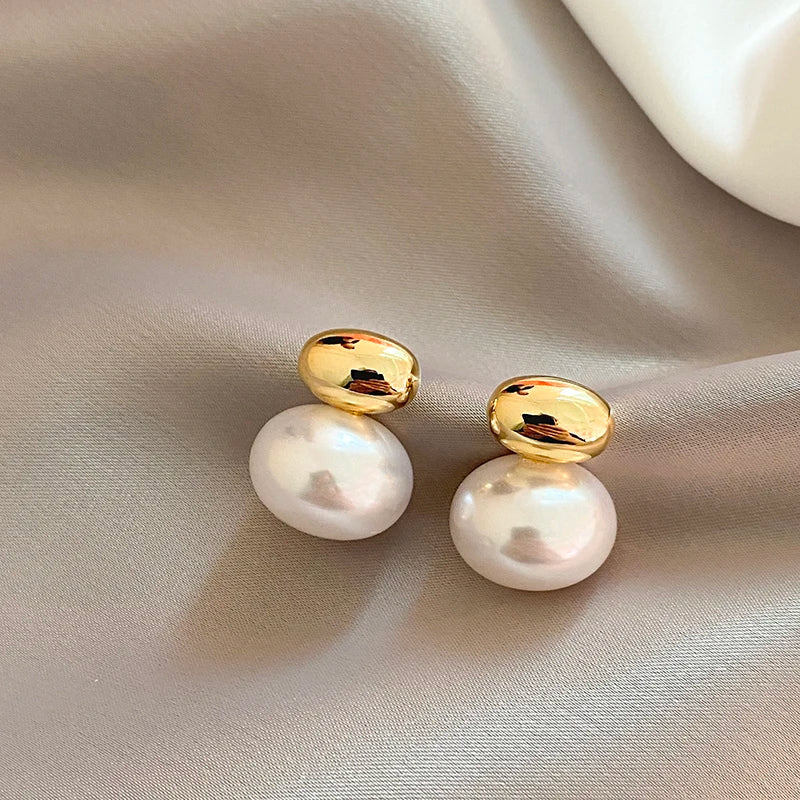 French Gold Color Pearl Earrings