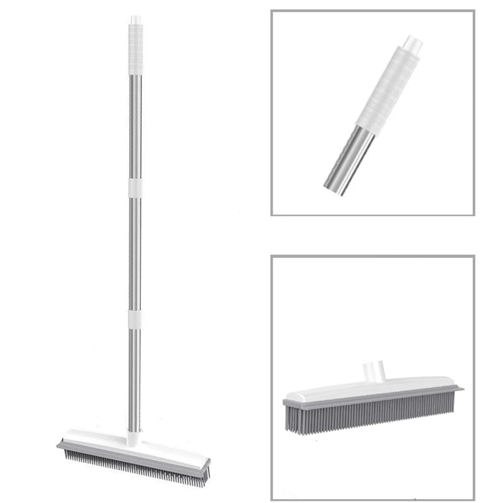 Rubber Broom Carpet Rake with Squeegee Long Handle